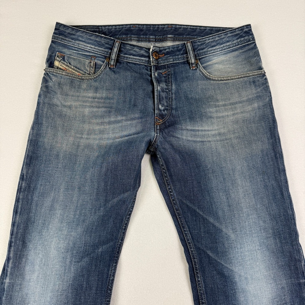 Diesel Industry Mens Button Fly Jeans 34x32 Waykee Straight Distress Worn Heels - Picture 4 of 16